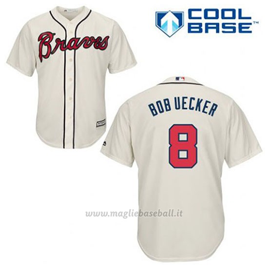 Maglia Baseball Uomo Atlanta Braves 8 Bob Uecker Crema Alterner Cool Base